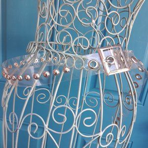 Metal Studded Clear Plastic Belt Silver Grommets Rivets Extra Long Neutral Tone